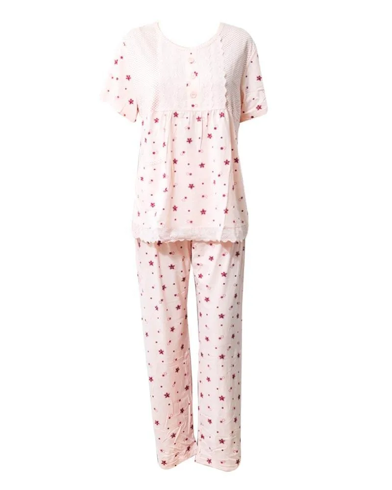 Peach Star Printed 2 Pcs Nightdress For Girls TB-74.3 - Women Nightdress
