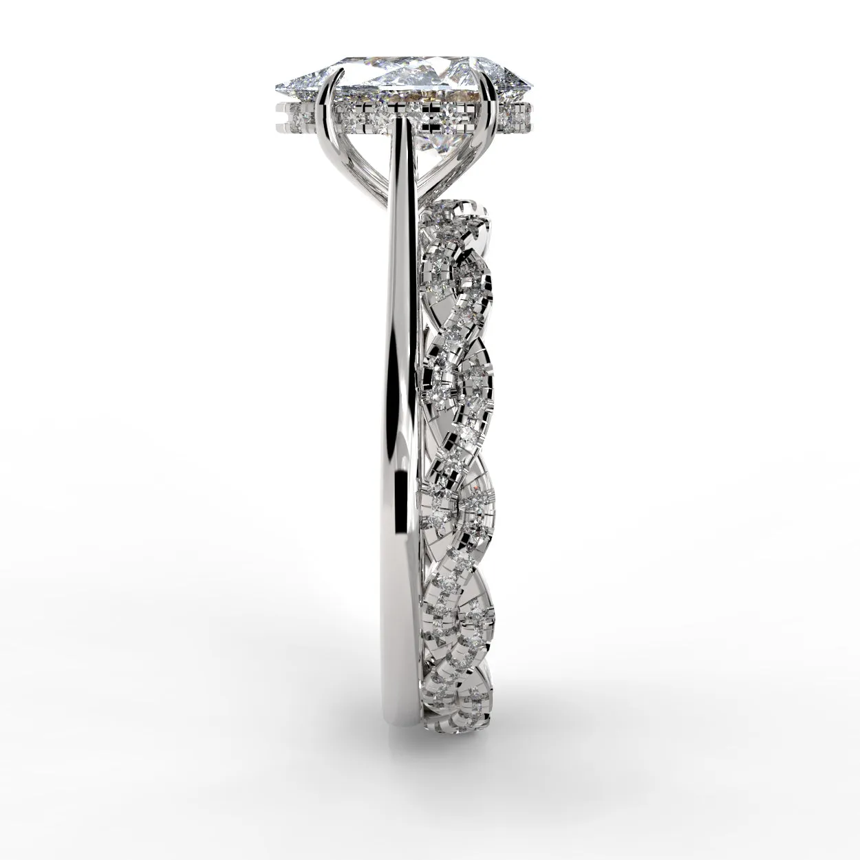 Pear Drop Cut Hidden Halo Cathedral Engagement Ring Bridal Set - 501