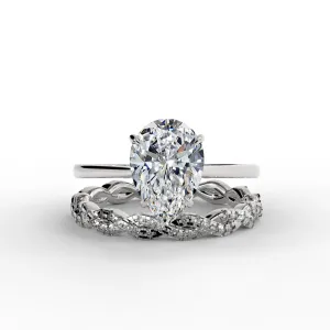 Pear Drop Cut Hidden Halo Cathedral Engagement Ring Bridal Set - 501