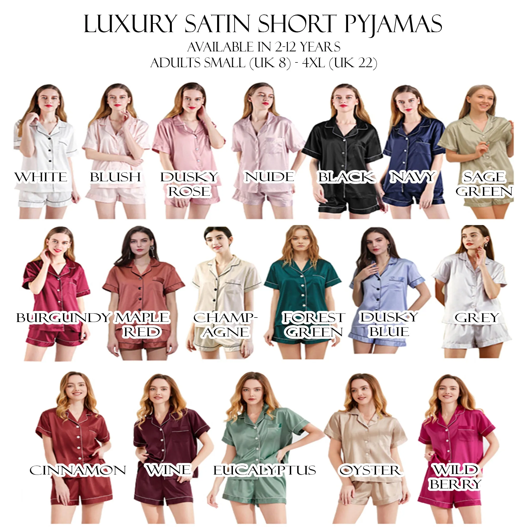 Personalised Matching Maid of Honour, Bridesmaid, Mother of the Bride and Groom Pyjamas "Ada" (Adult Sizes)