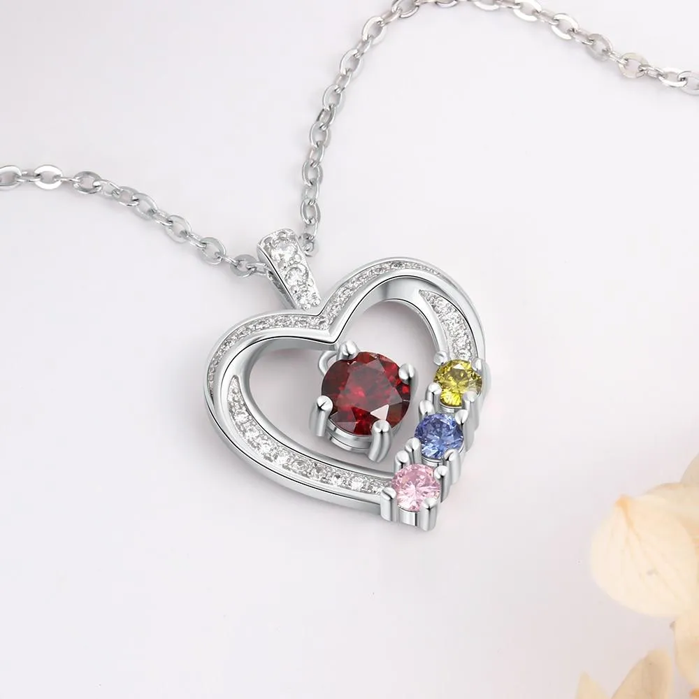 Personalized Heart Shaped Romantic Pendant Necklace for Lover, Customized Women’s Copper Necklace with 3 Birthstones, Trendy Jewelry Gift for Wife
