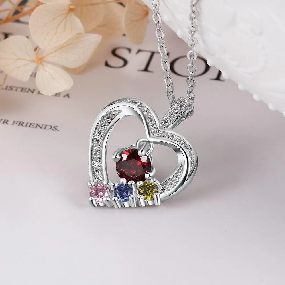 Personalized Heart Shaped Romantic Pendant Necklace for Lover, Customized Women’s Copper Necklace with 3 Birthstones, Trendy Jewelry Gift for Wife