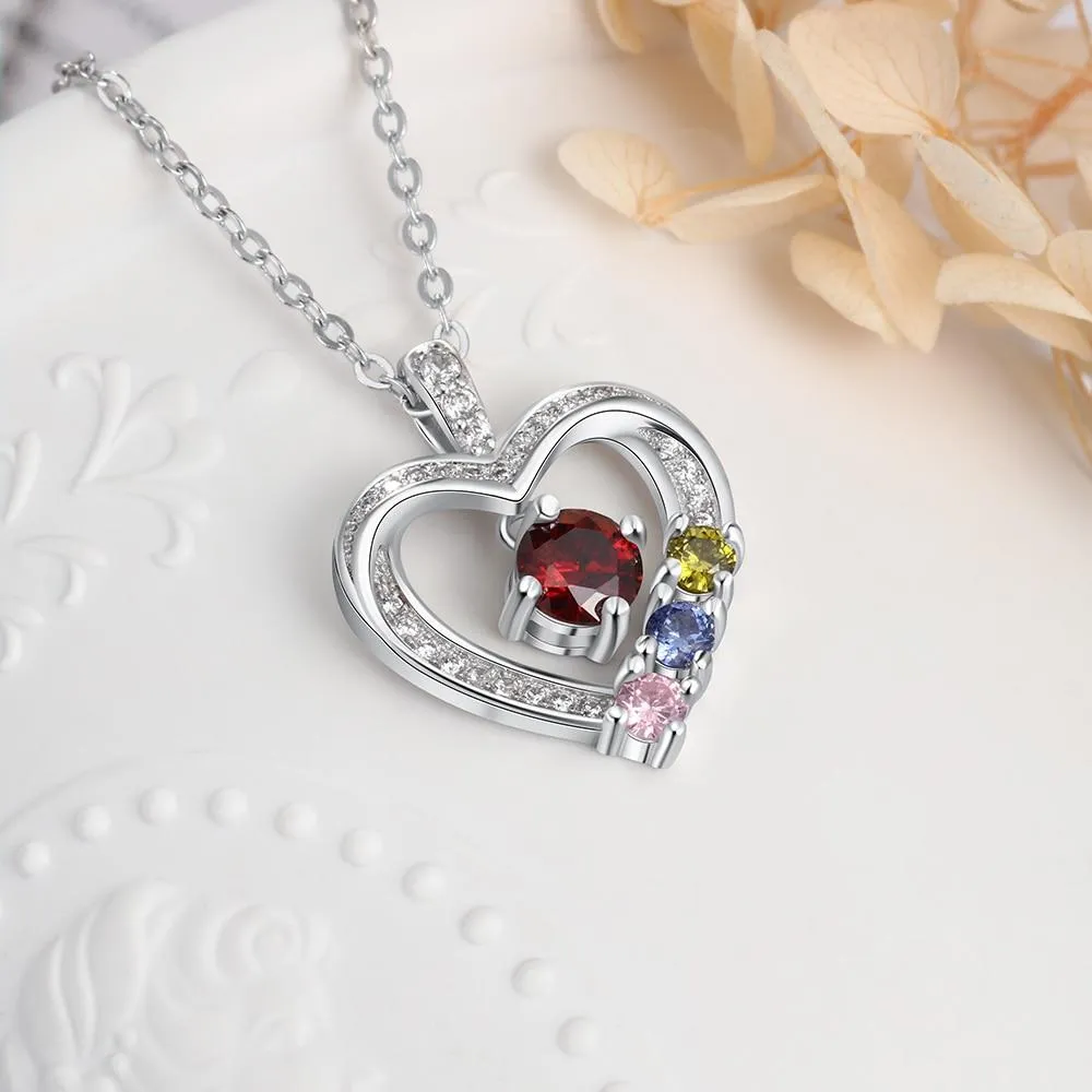 Personalized Heart Shaped Romantic Pendant Necklace for Lover, Customized Women’s Copper Necklace with 3 Birthstones, Trendy Jewelry Gift for Wife