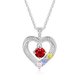 Personalized Heart Shaped Romantic Pendant Necklace for Lover, Customized Women’s Copper Necklace with 3 Birthstones, Trendy Jewelry Gift for Wife