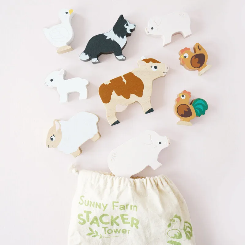 Petilou Wooden Farm Stacking Animals & Bag Gift Set