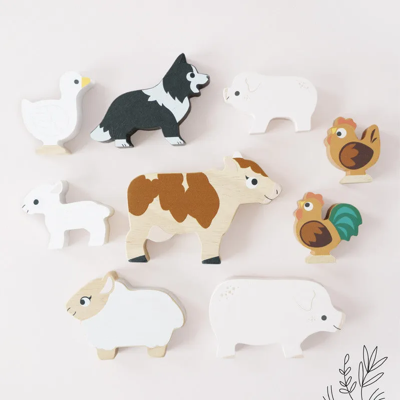 Petilou Wooden Farm Stacking Animals & Bag Gift Set