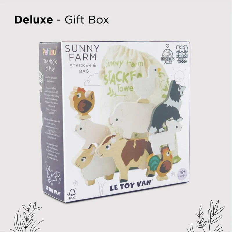 Petilou Wooden Farm Stacking Animals & Bag Gift Set