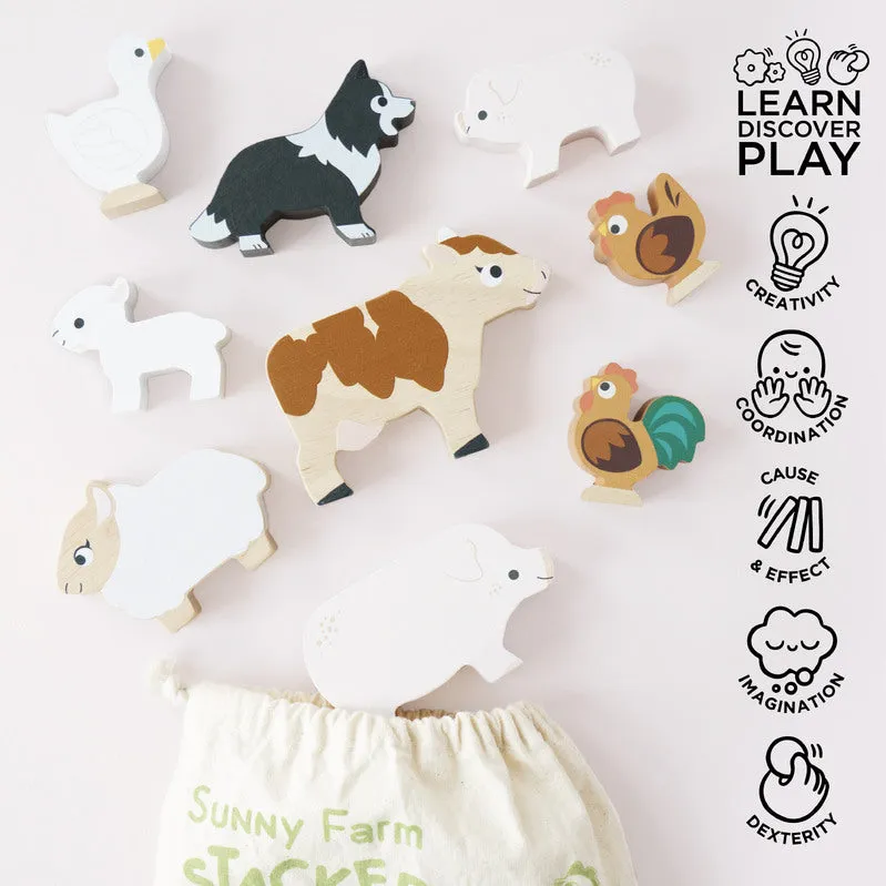 Petilou Wooden Farm Stacking Animals & Bag Gift Set