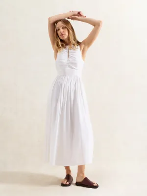 Petite White Cotton Keyhole Front Midi Dress