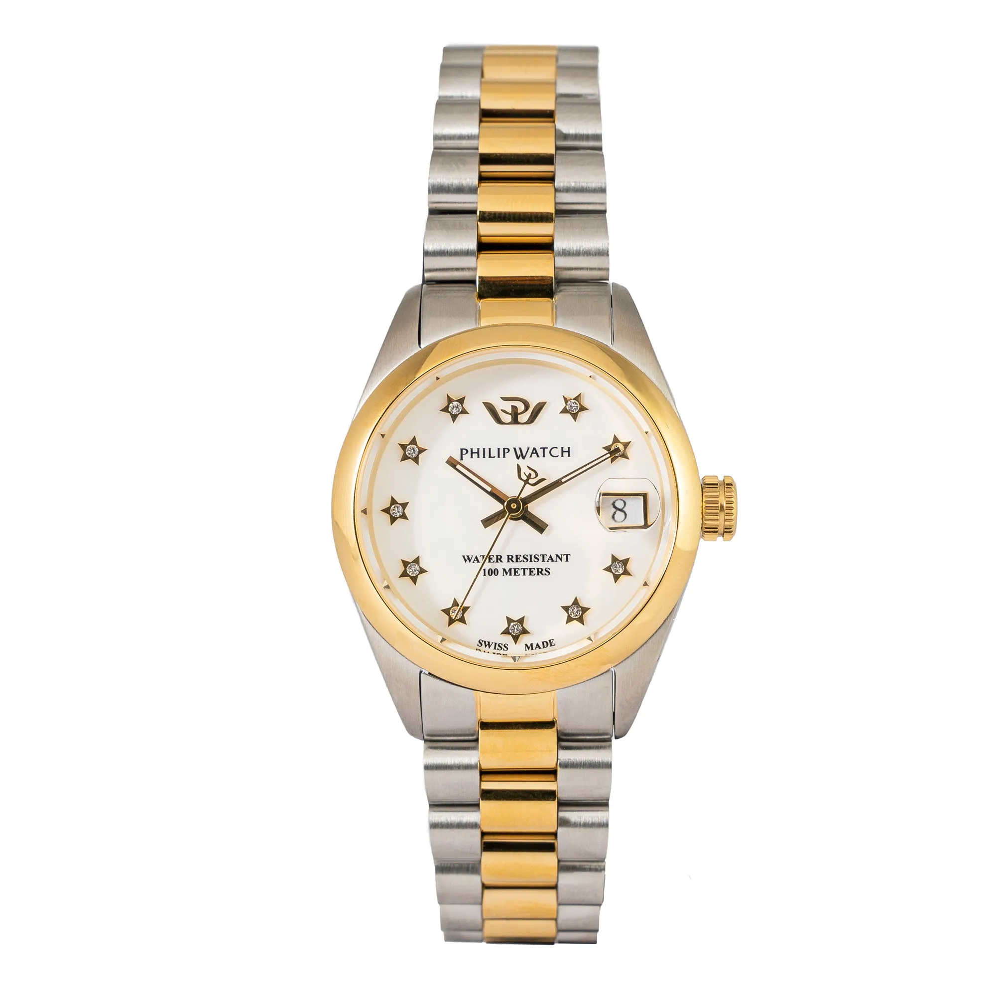 Philip Watch CARIBE 31MM 3H WHITE DIAL W/DIA BR SS YG