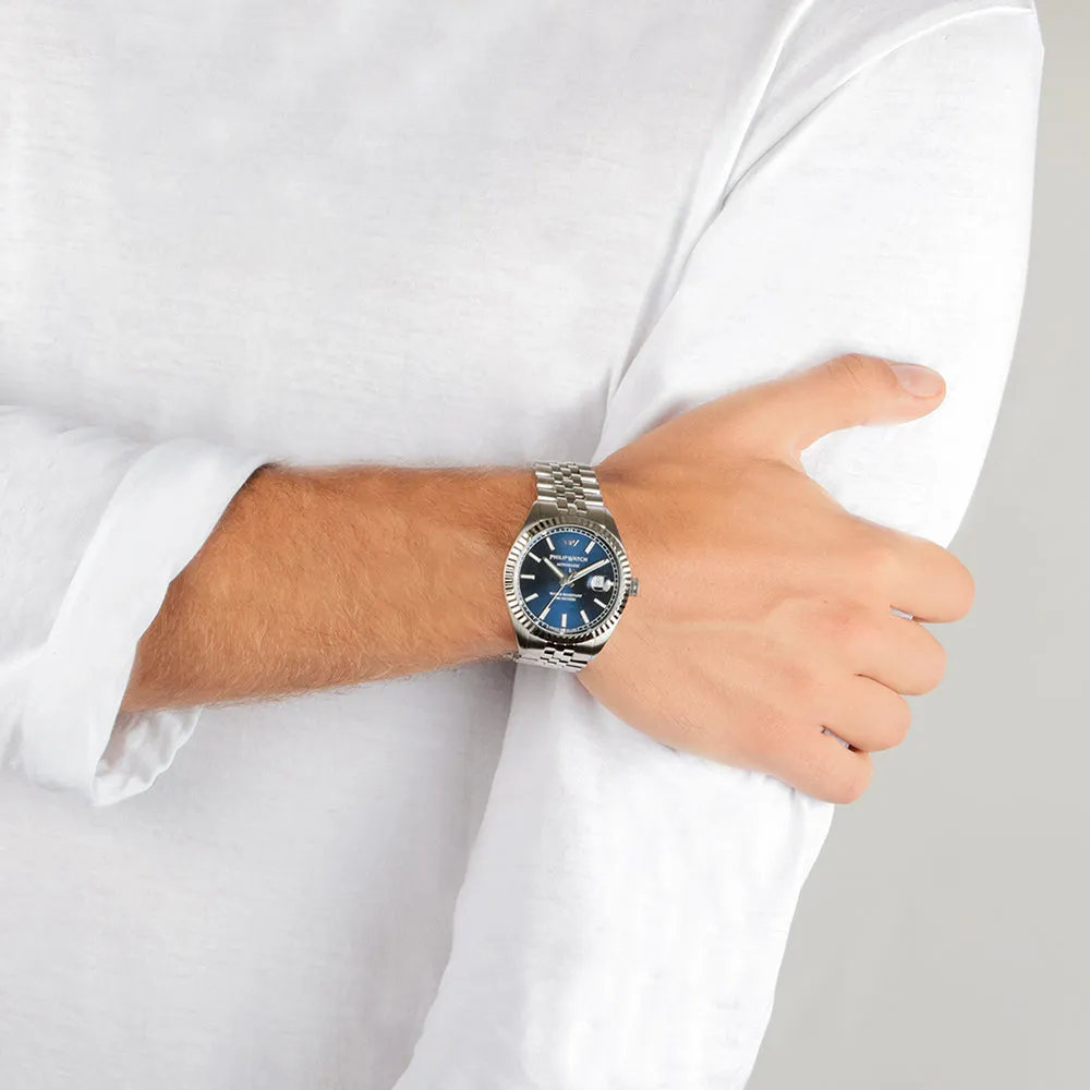 Philip Watch CARIBE 41MM AUTO 3H BLUE DIAL SS BR