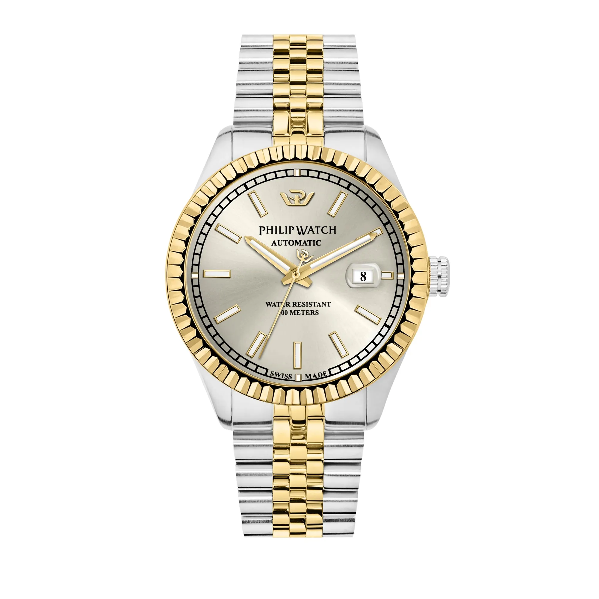 Philip Watch CARIBE 41MM AUTO 3H SILVER DIAL BR SS YG