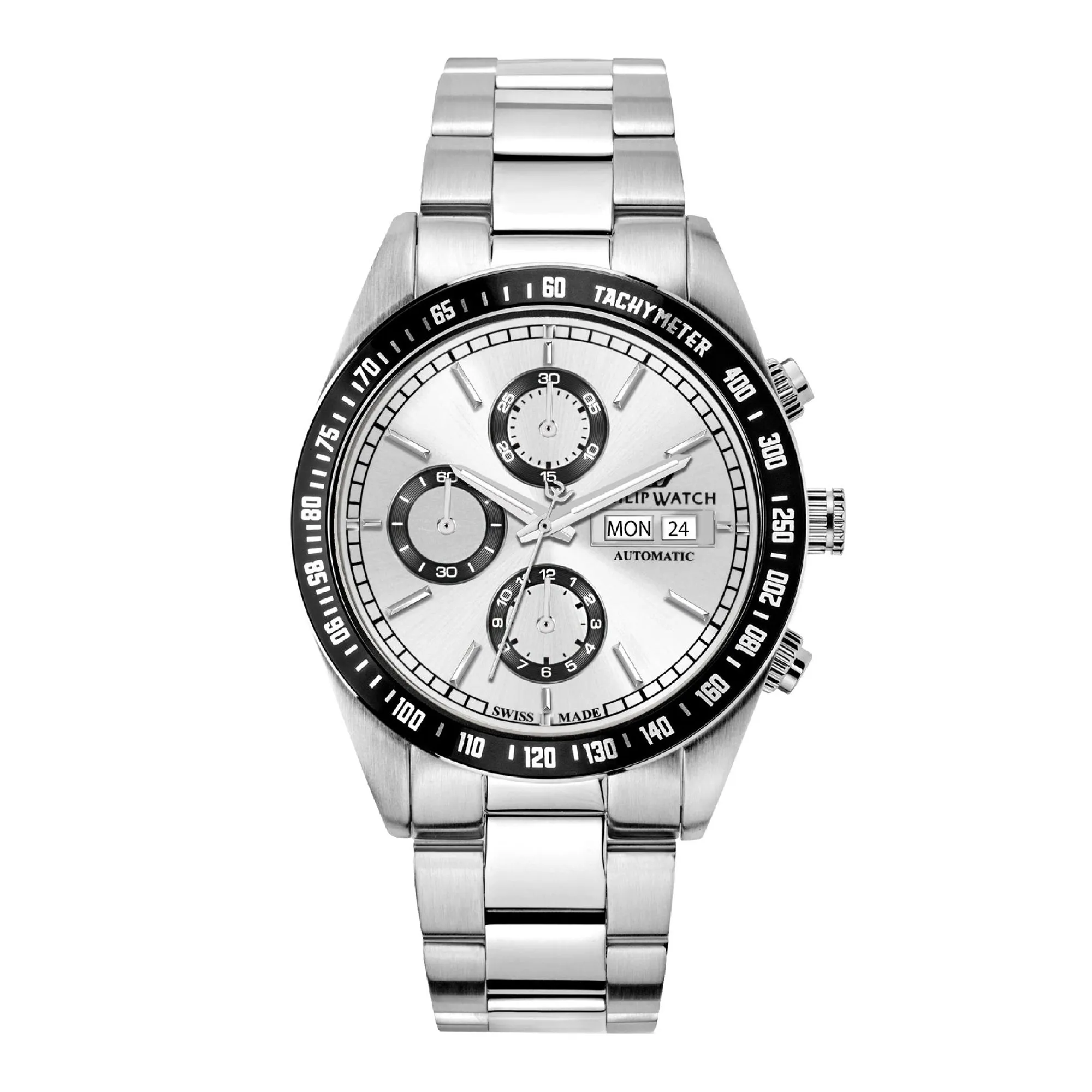 Philip Watch CARIBE 41MM CHR AUTO WHITE DIAL SS BR