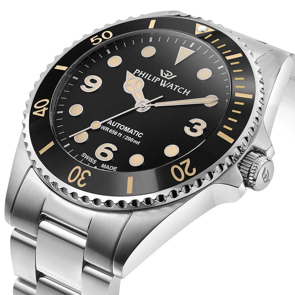 Philip Watch CARIBE 42MM AUTO 3H BLK DIAL BR SS BLK S