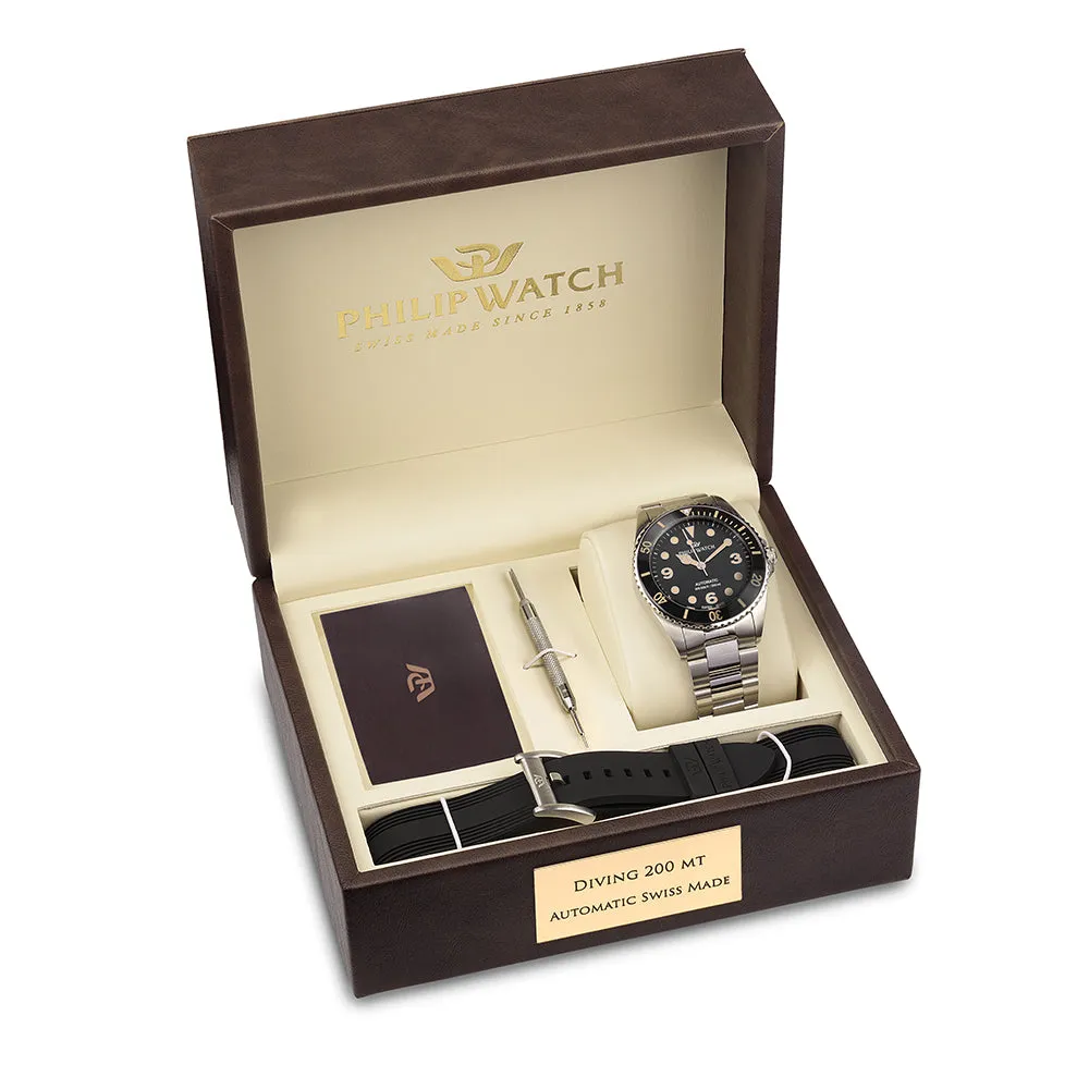 Philip Watch CARIBE 42MM AUTO 3H BLK DIAL BR SS BLK S