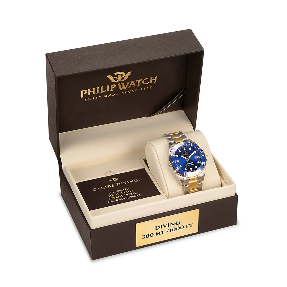 Philip Watch CARIBE 42MM AUTO 3H BLUE DIAL BR SS YG