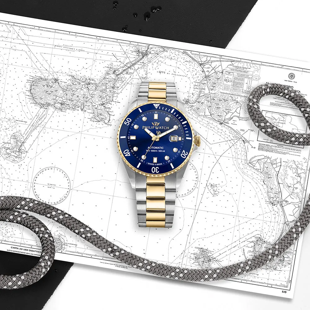 Philip Watch CARIBE 42MM AUTO 3H BLUE DIAL BR SS YG
