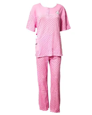 Pink 2 Pcs Nightdress For Girls Dotted & Front Button 702 - Women Nightdress