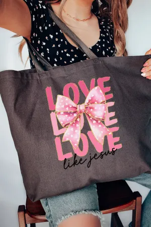 Pink Bow Love Like Jesus Canvas Jumbo Tote