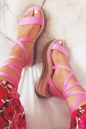 Pink Lace Up Platform Wedges - Camara