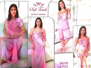 Pink Nighty Sets For Newly Weds Bridals  - 6 Pcs Set - 9037B