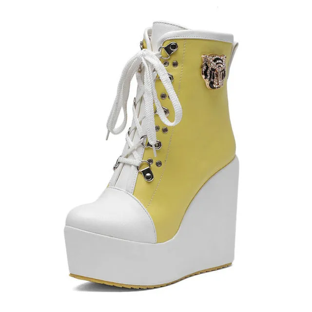 Platform Ankle High Boot Woman Wedges Shoes