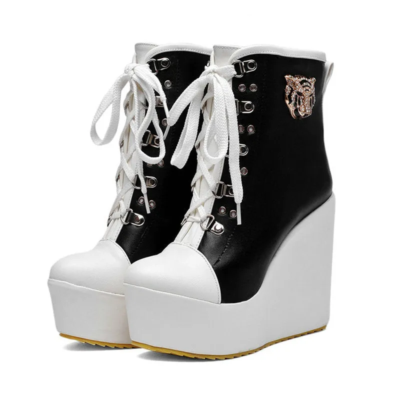 Platform Ankle High Boot Woman Wedges Shoes