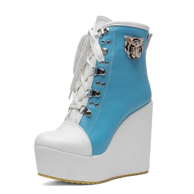 Platform Ankle High Boot Woman Wedges Shoes
