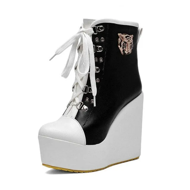 Platform Ankle High Boot Woman Wedges Shoes