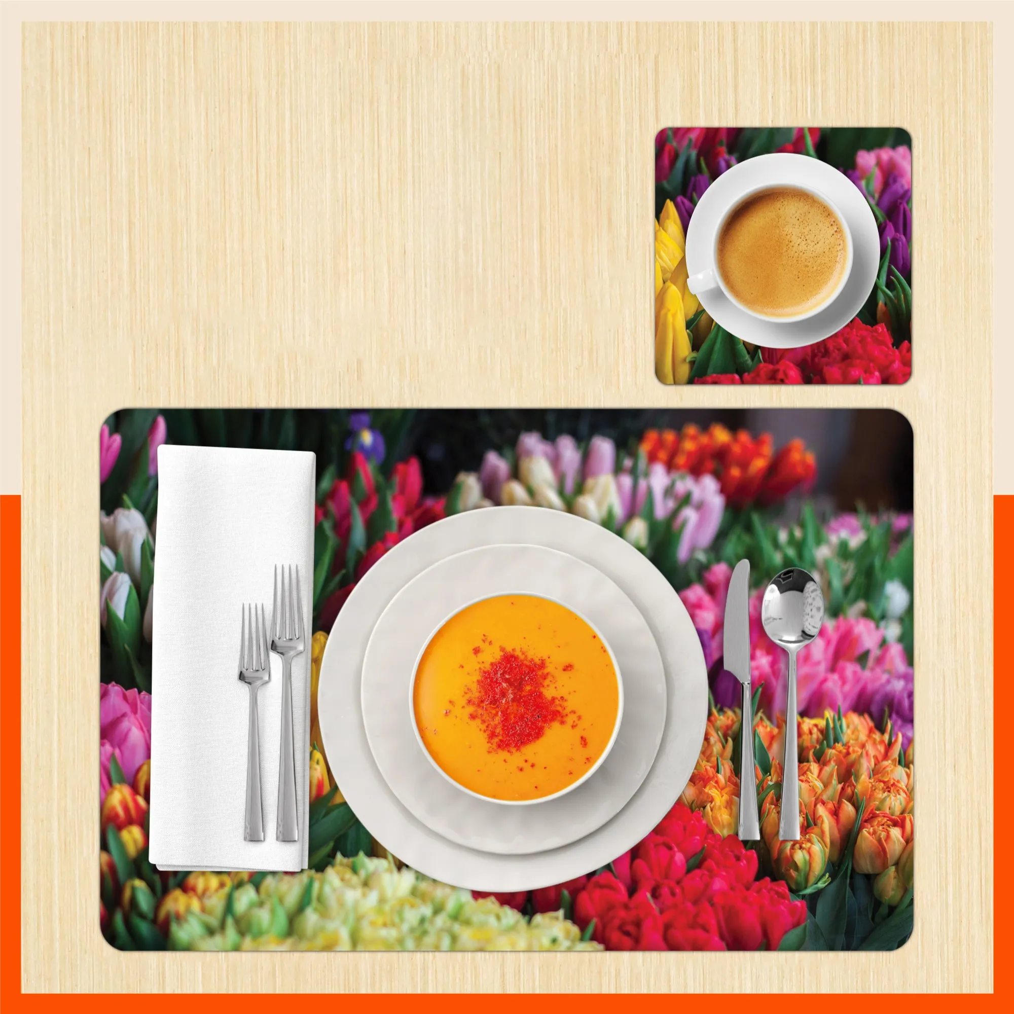 Polypropylene Table Mats & Coasters for Dining Table at Home (Florista - Set of 6)