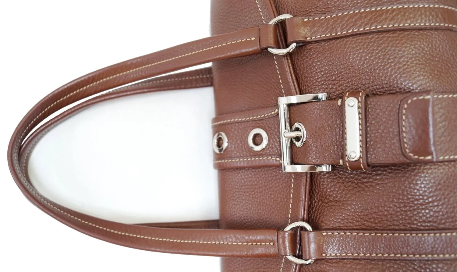 PRADA Brown Leather Grommet Shoulder Bag