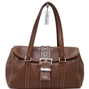 PRADA Brown Leather Grommet Shoulder Bag