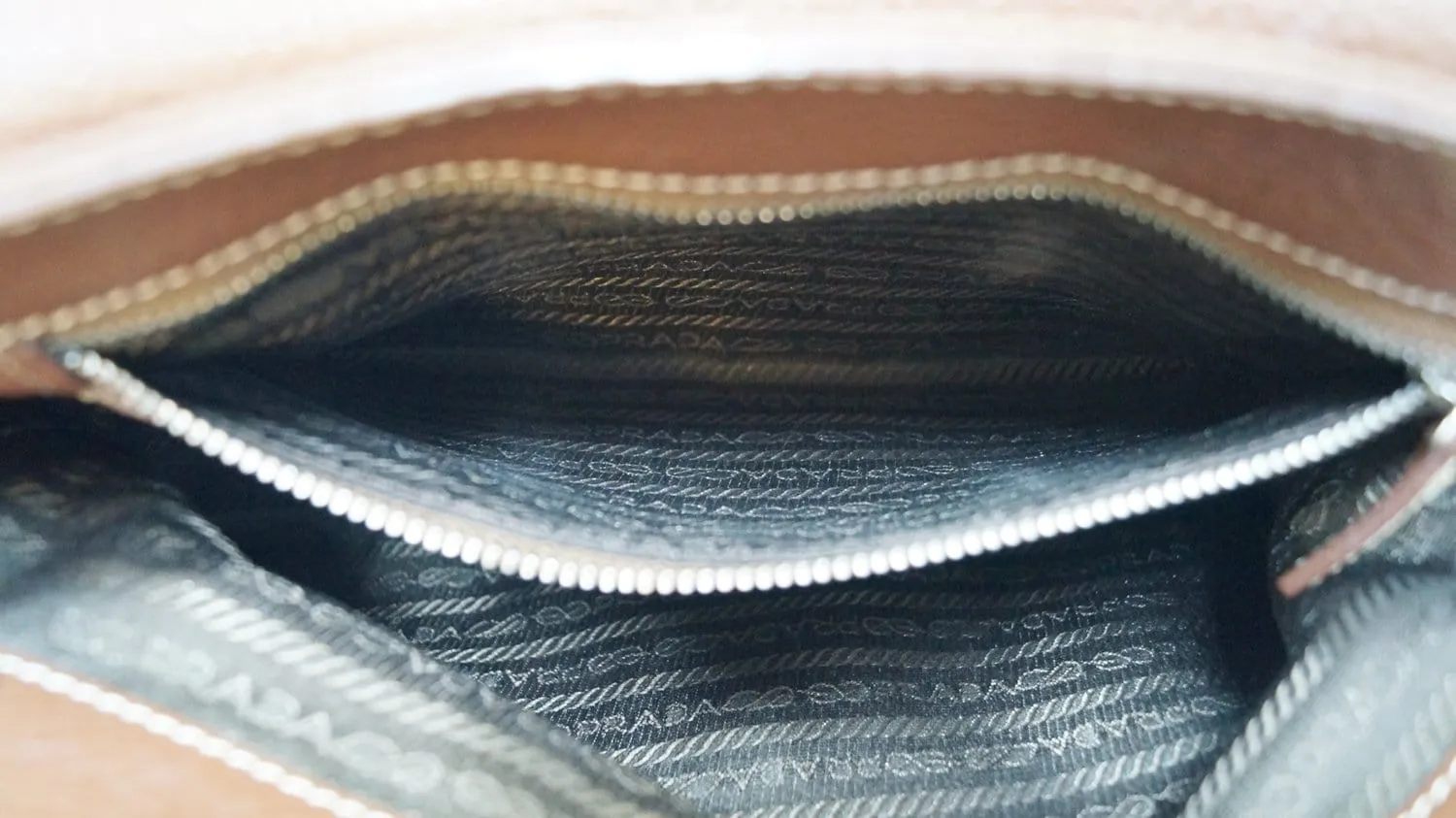 PRADA Brown Leather Grommet Shoulder Bag