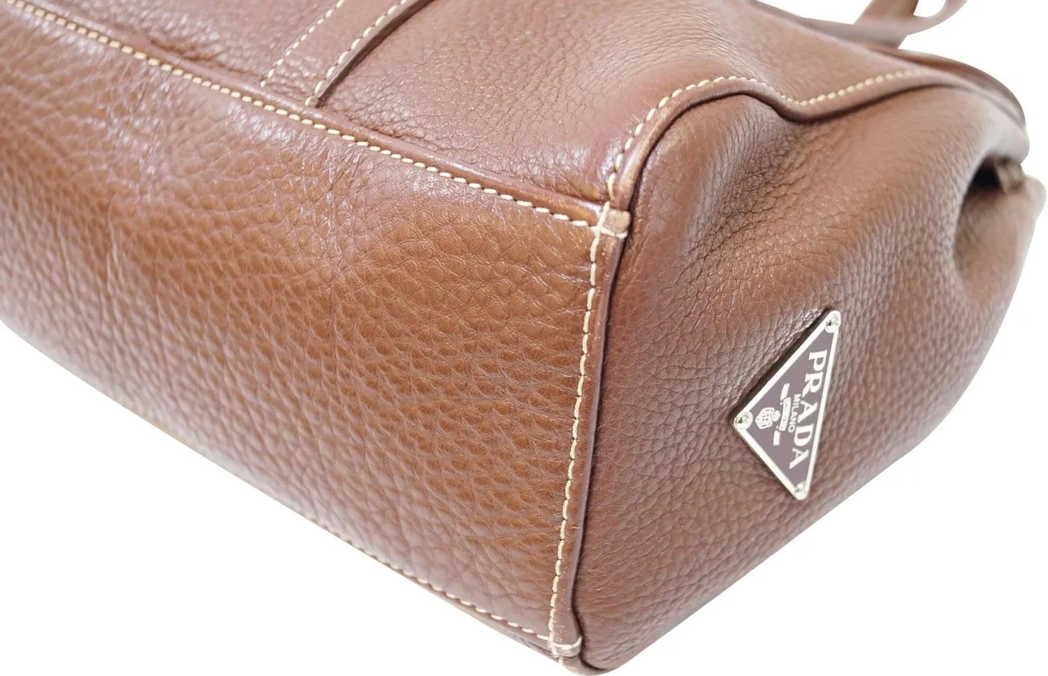 PRADA Brown Leather Grommet Shoulder Bag