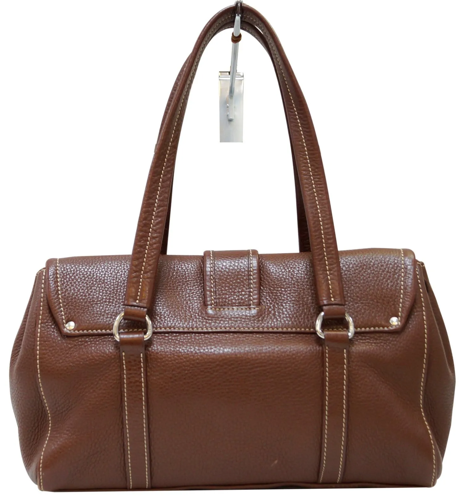 PRADA Brown Leather Grommet Shoulder Bag