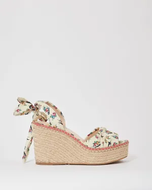 Prada Cream Floral Satin Espadrille Wedges - 39.5