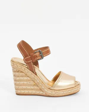 Prada Gold Leather Calzature Donna Espadrille Wedges - 37