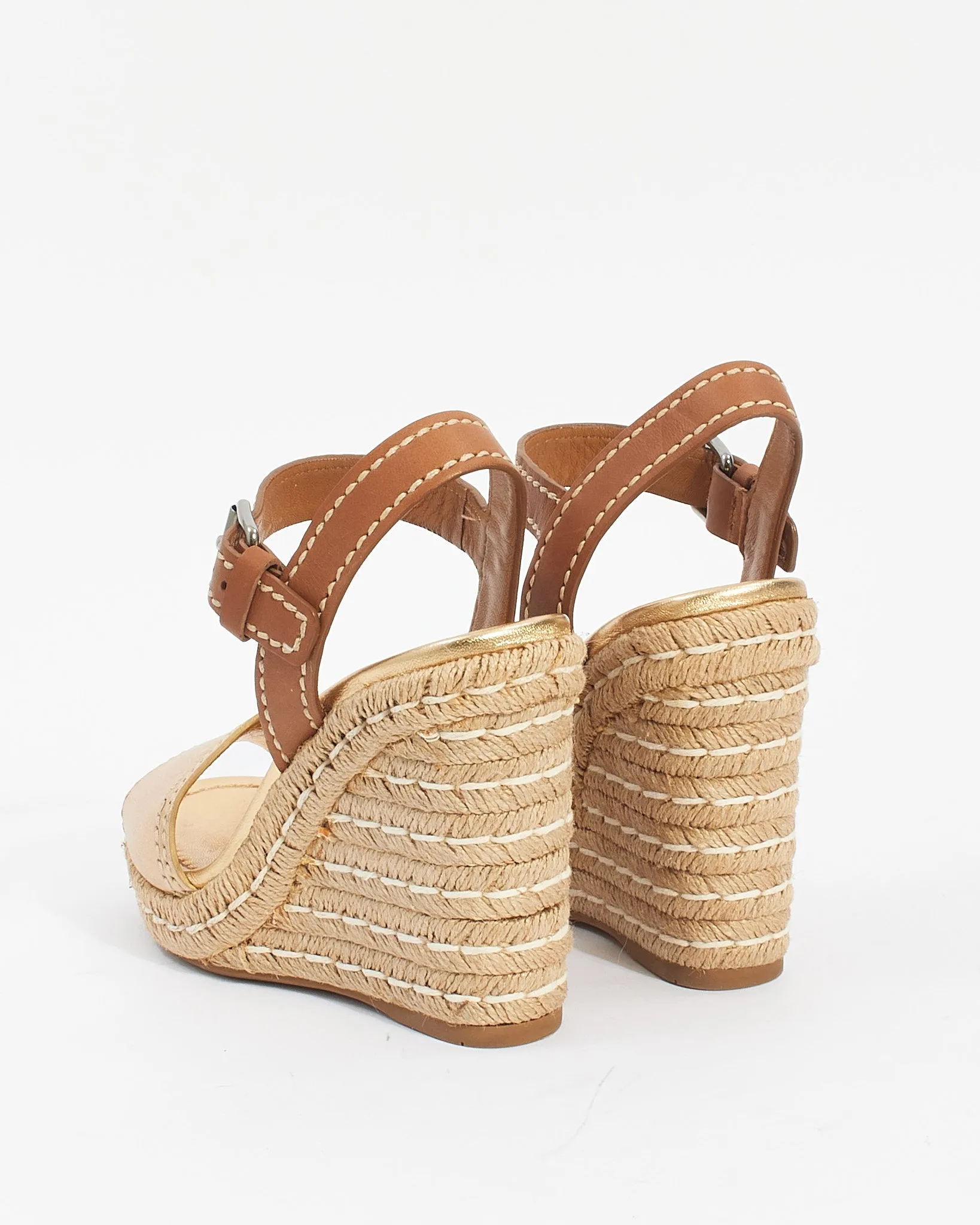 Prada Gold Leather Calzature Donna Espadrille Wedges - 37