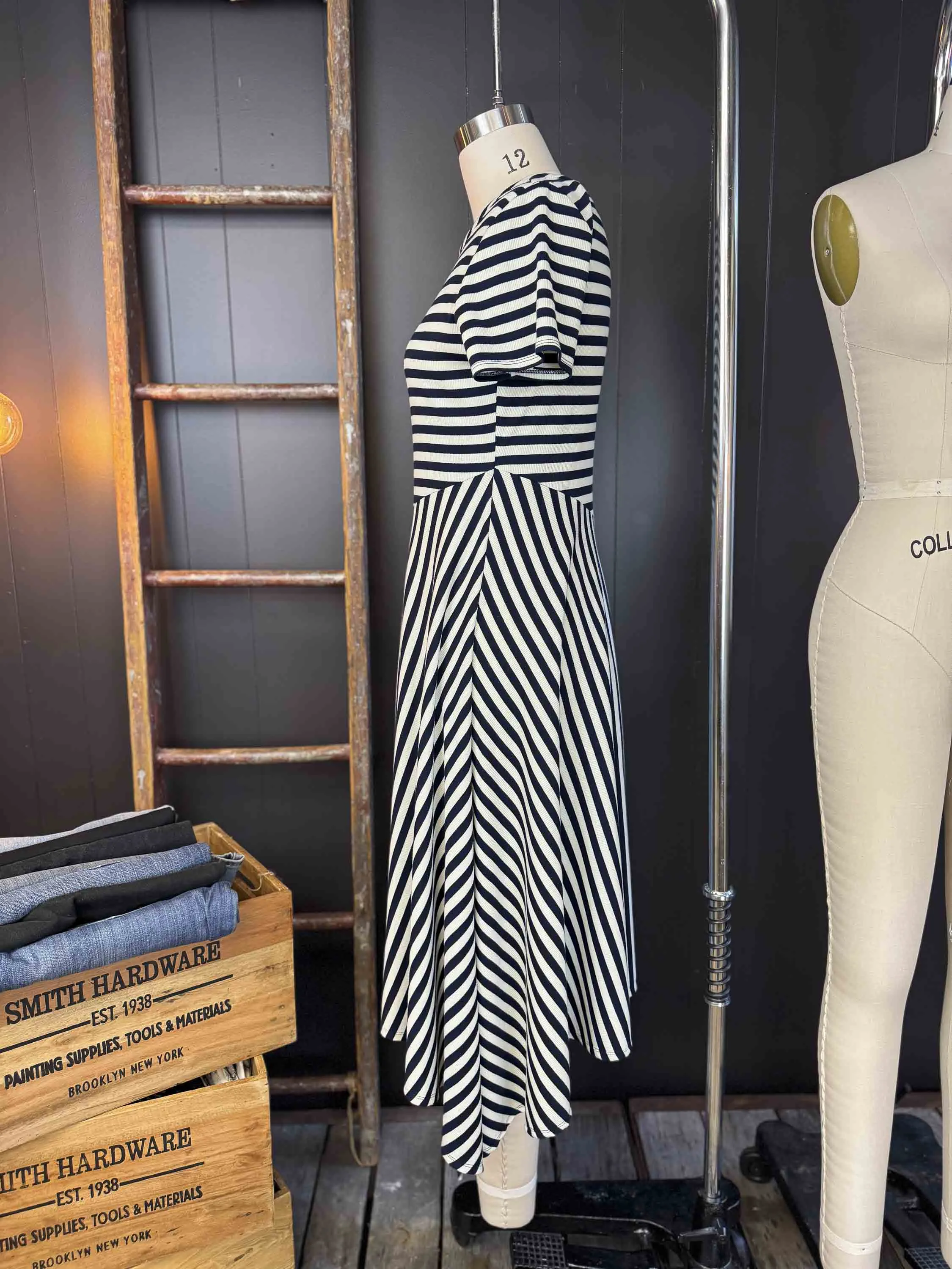 Pre-loved Black and White Striped Rib Knit Dress - Size M