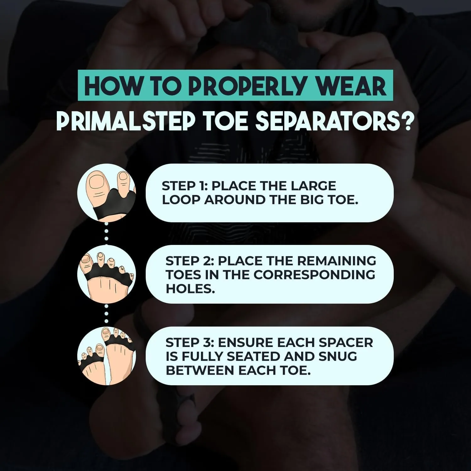 Primalstep Toe Separators - Doctor Recommended - Correct Foot and Bunion Pain, Plantar Fasciitis - Toe Straightener to Improve Functional Athletic Mobility - Stretches to Fit (S/M)