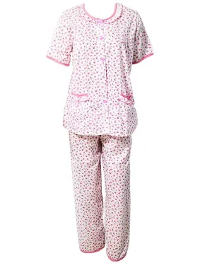 Printed White & Red Nightwear Suit 2Pc -11.2  Women Nightdress