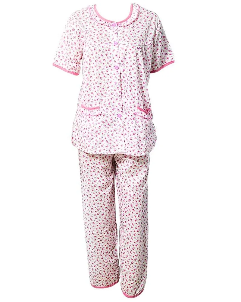 Printed White & Red Nightwear Suit 2Pc -11.2  Women Nightdress