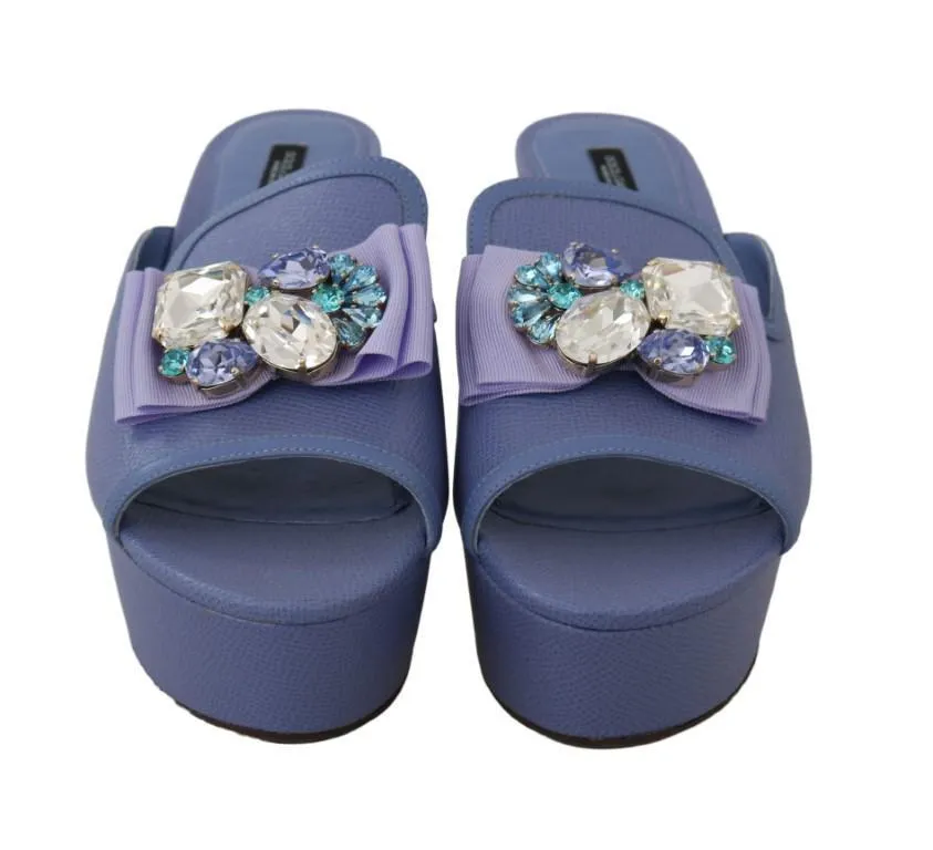 Purple Leather Crystal Wedge Slides