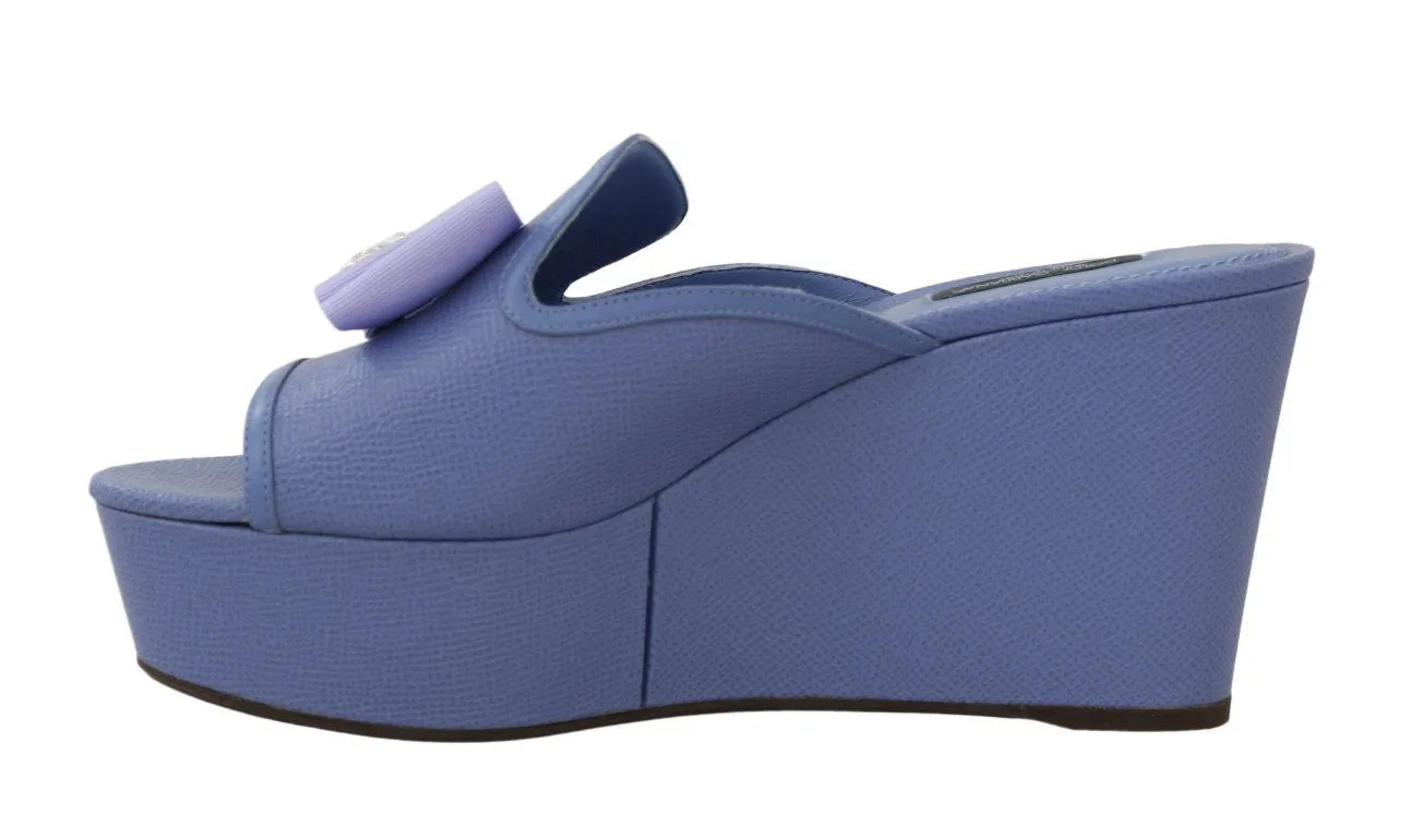 Purple Leather Crystal Wedge Slides