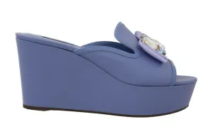 Purple Leather Crystal Wedge Slides