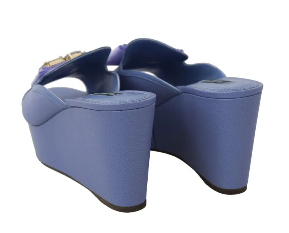 Purple Leather Crystal Wedge Slides