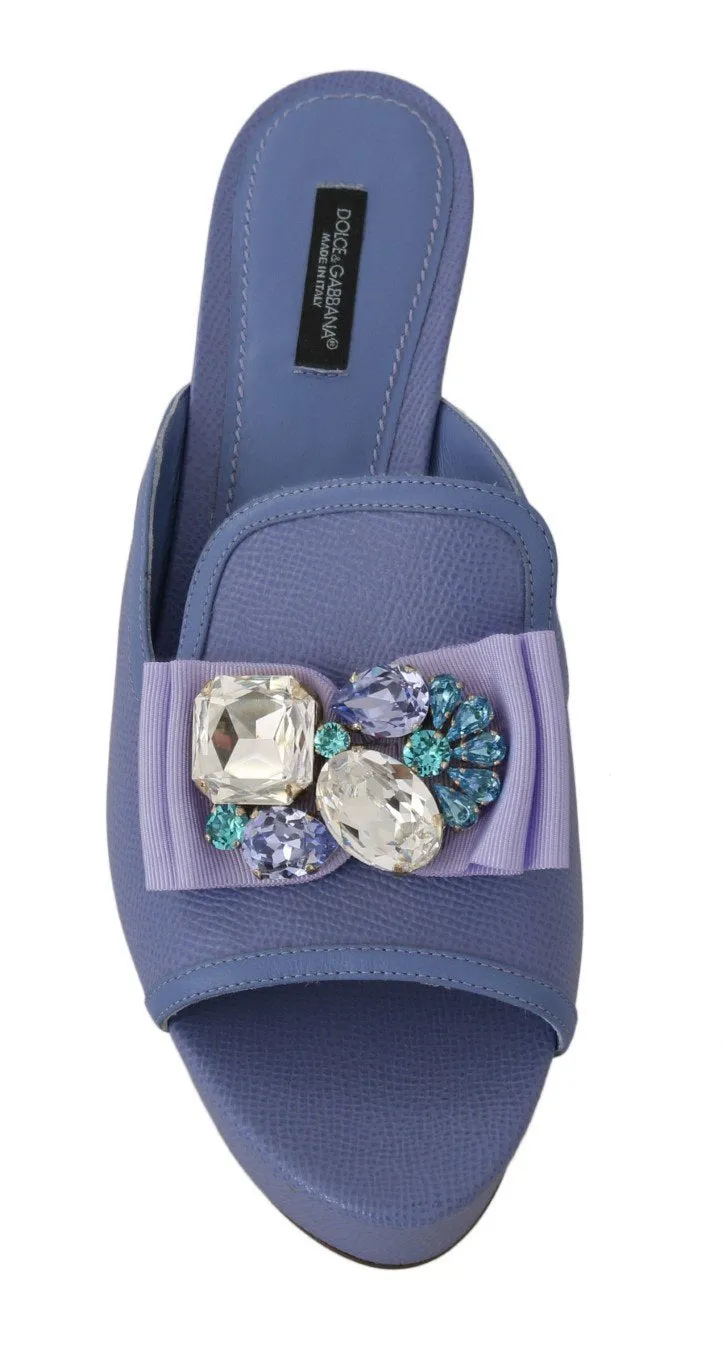 Purple Leather Crystal Wedge Slides