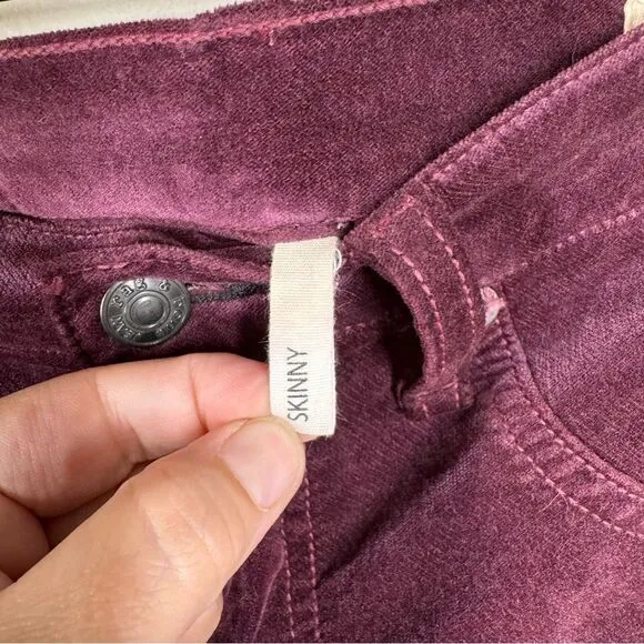 Rag &amp; Bone Burgundy Purple Velvet Skinny Jeans Jewel Tone Women’s Size 29