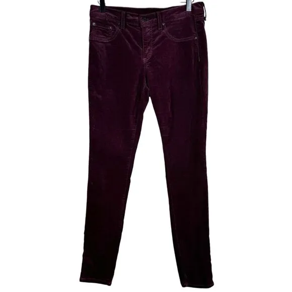 Rag &amp; Bone Burgundy Purple Velvet Skinny Jeans Jewel Tone Women’s Size 29