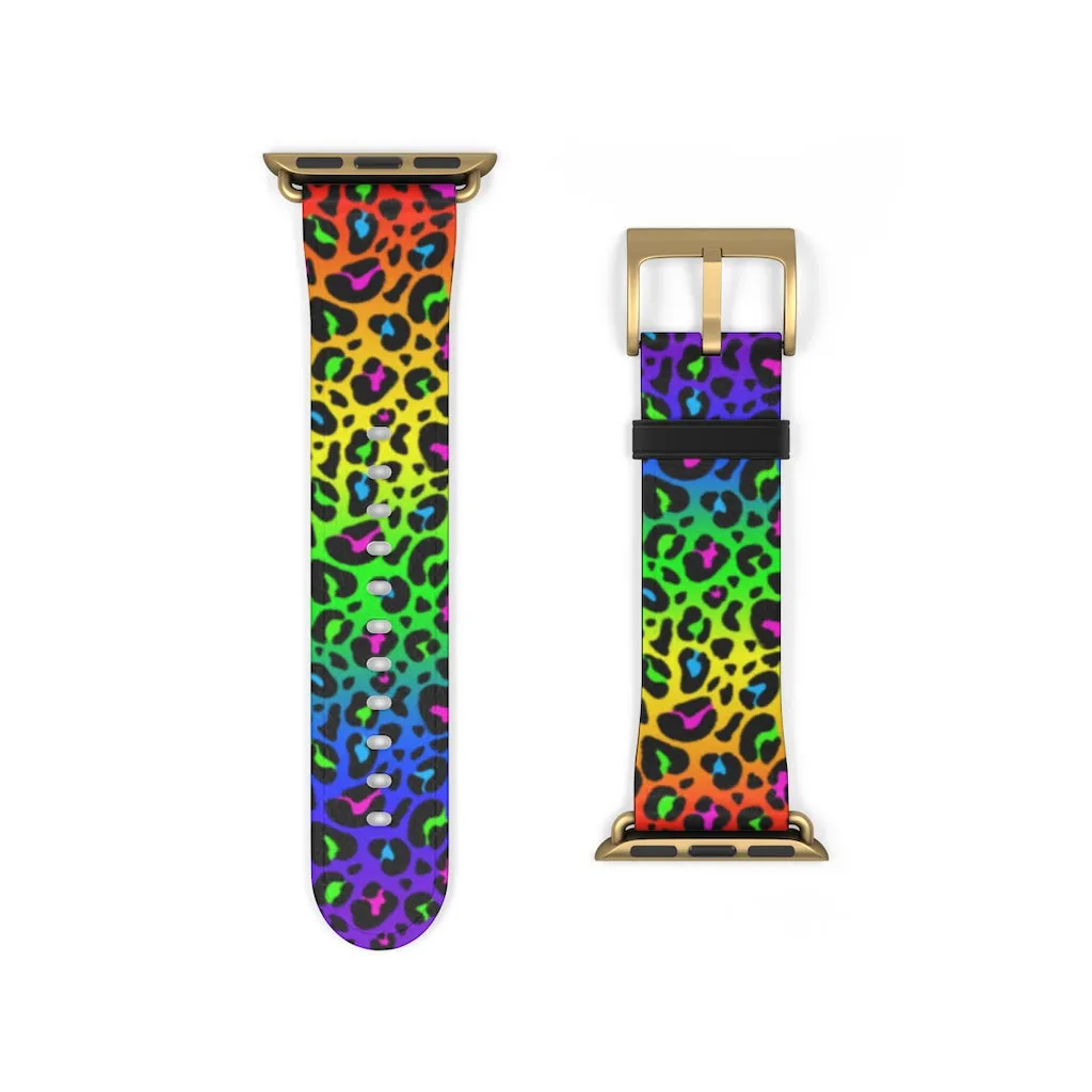 Rainbow Leopard Print Watch Band / Faux Leather Apple Watch Band / Series 1, 2, 3, 4, 5